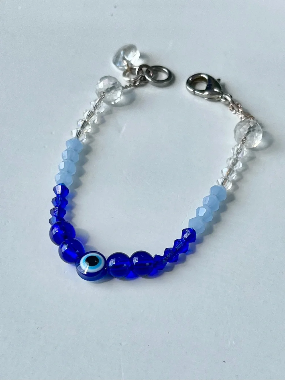 🧿 Blue “Evil Eye” Bracelet - Glass Beads, Swarovski Crystals & Silver-Tone Metal